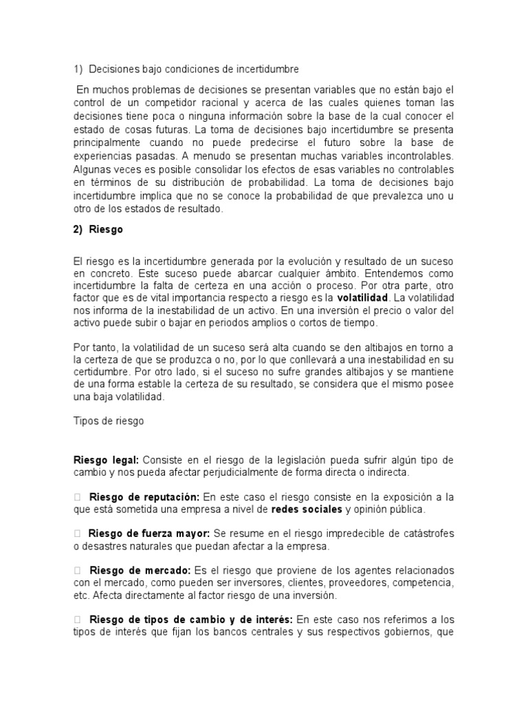 Decisiones y Riesgos en Inversiones Financieras | PDF | Finanzas y dinero
