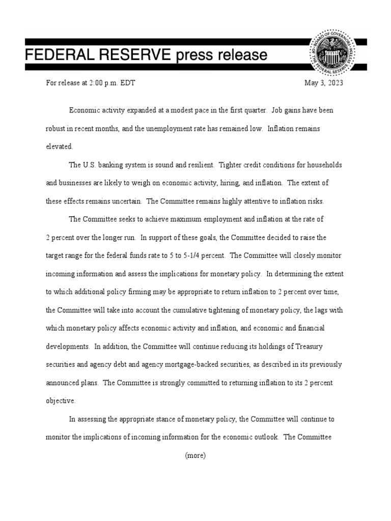 Fed May Meeting Statement PDF