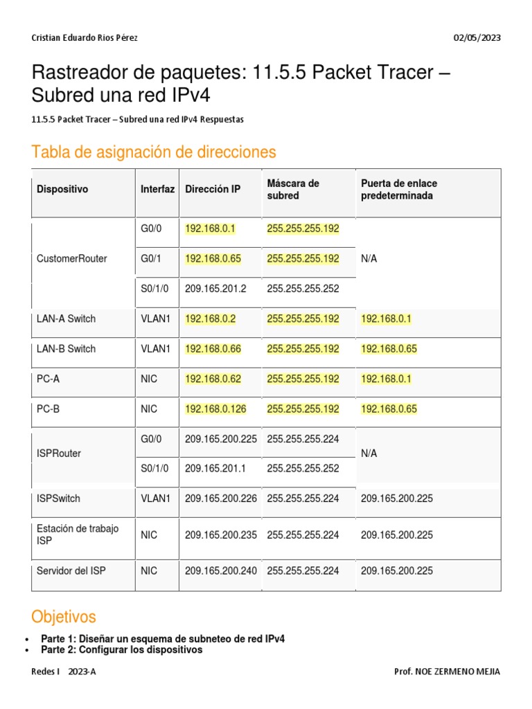 11 5 5 packet tracer subnet an ipv4 network es xl pdf direcci n