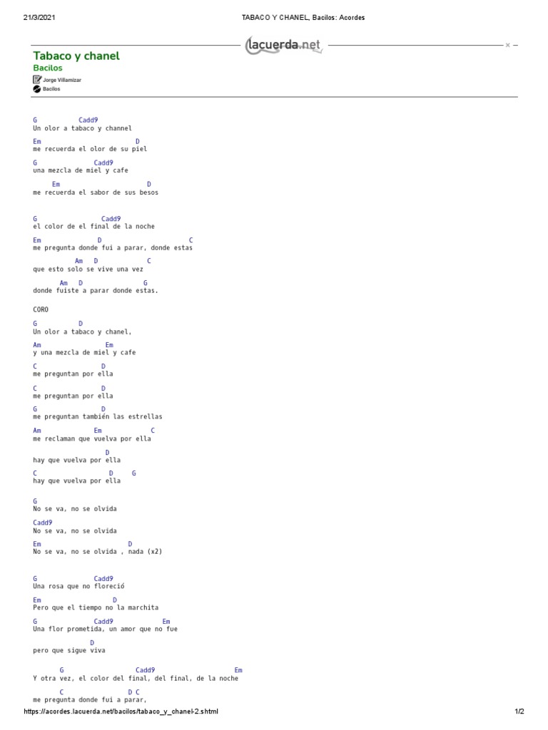 TABACO Y CHANEL, Bacilos Acordes PDF