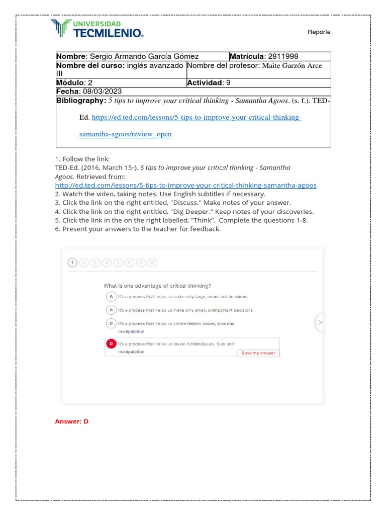 Actividad 9 Ingles Avanzado 3 | PDF