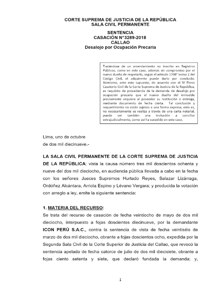 Decisión de Corte Suprema de Justicia - Sala Civil Permanente de 01 ...