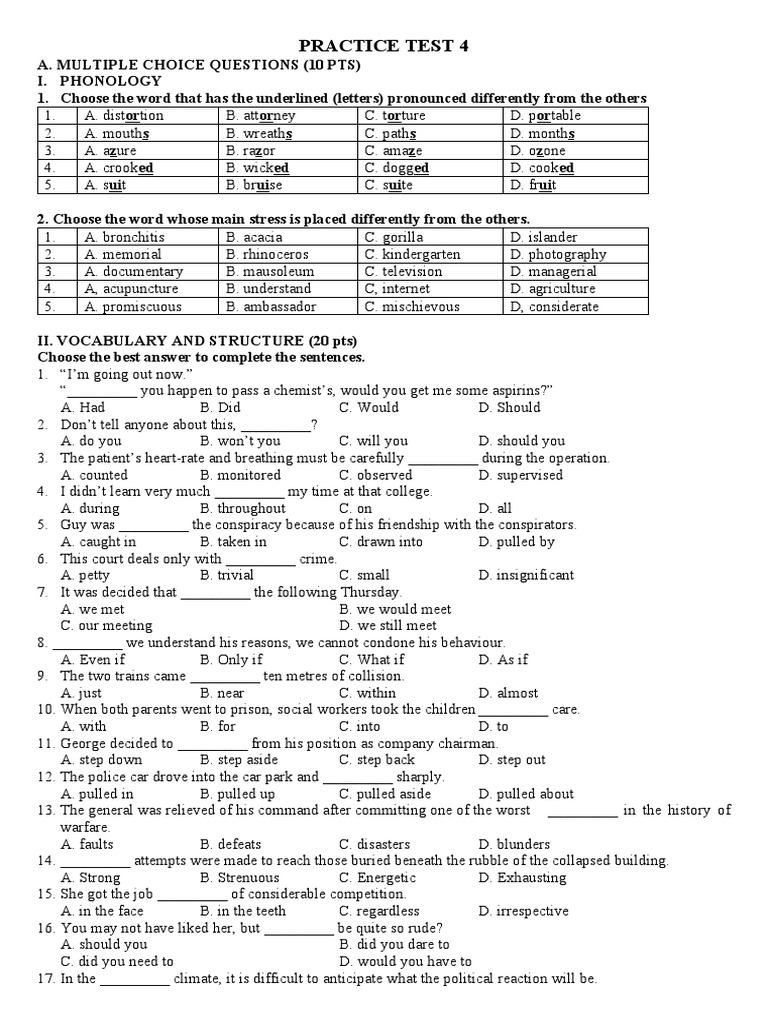 Phonology and Vocabulary Practice Test | PDF