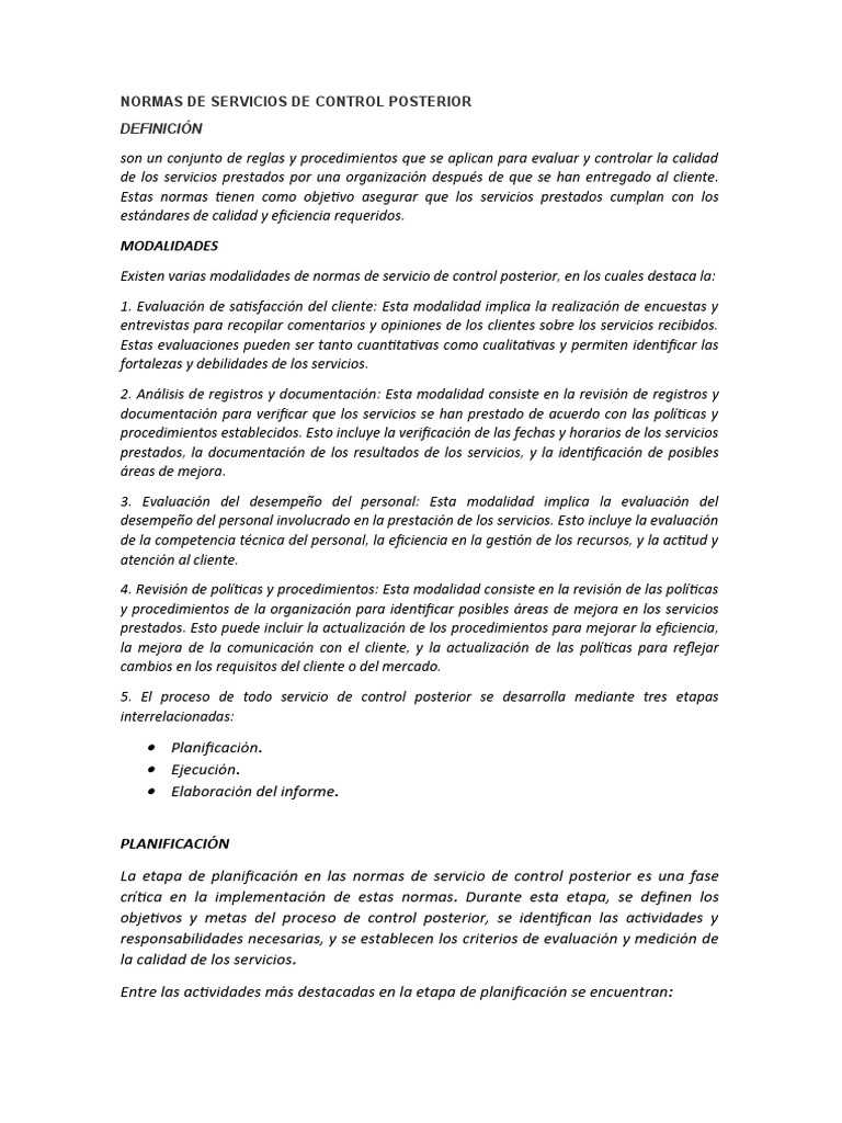 Normas de Servicios de Control Posterior | PDF | Calidad (comercial ...