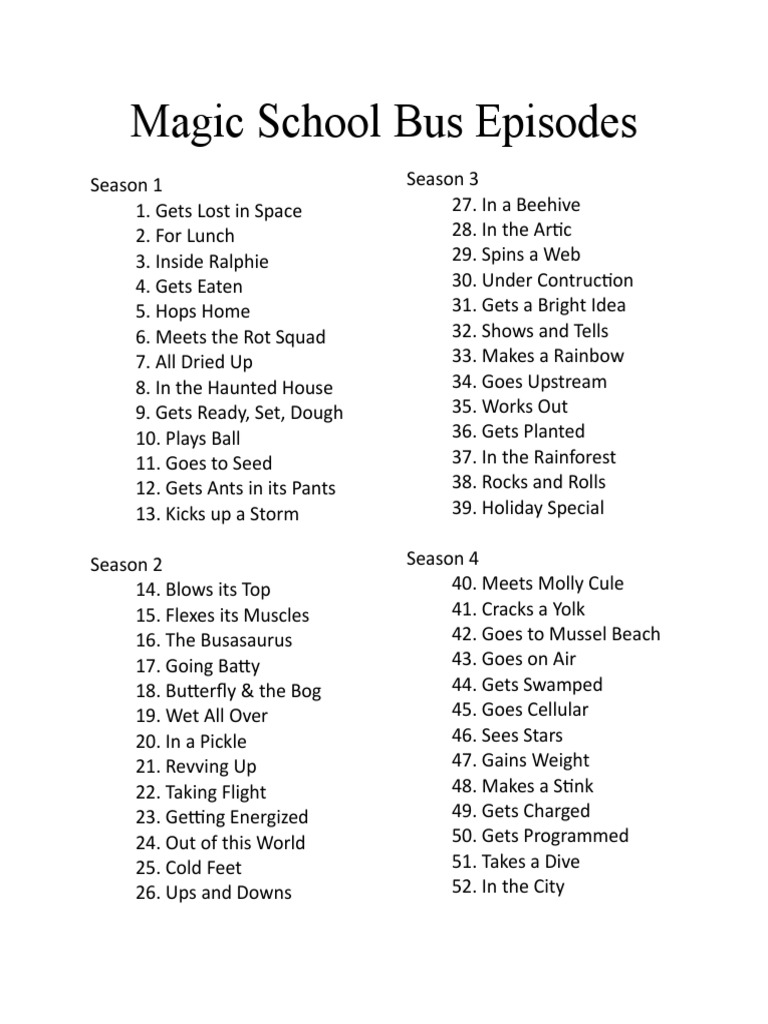 Magic School Bus Episodes Pdf