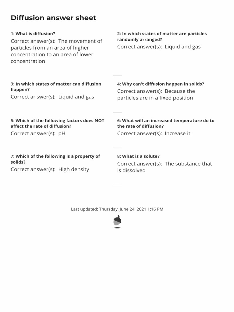 Diffusion Exit Quiz Answers PDF PDF