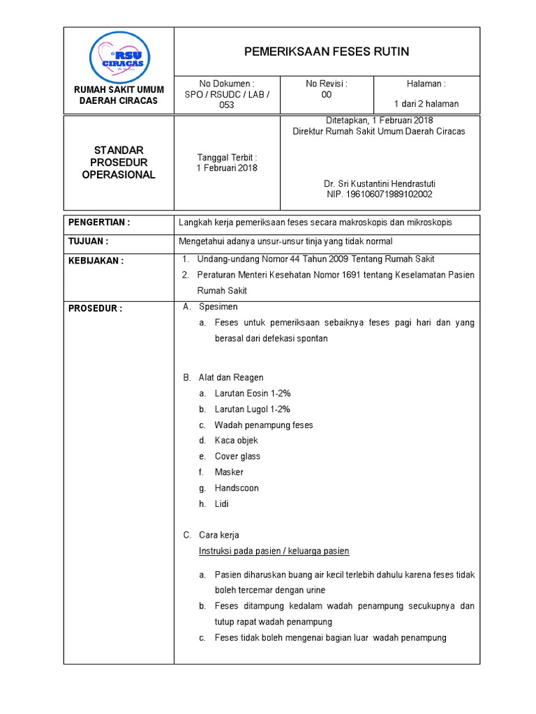 Prosedur Pemeriksaan Feses Rutin | PDF