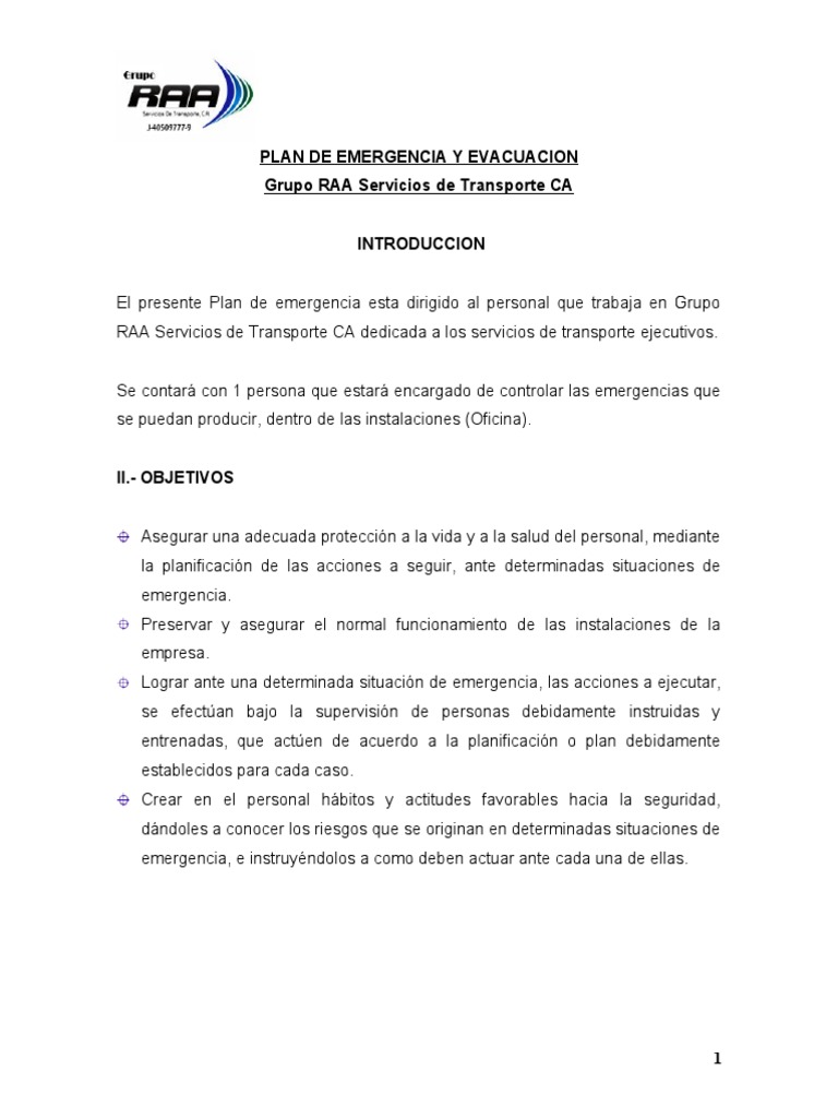 Plan de Emergencia y Evacuación RAA | PDF | Planificación | Emergencia