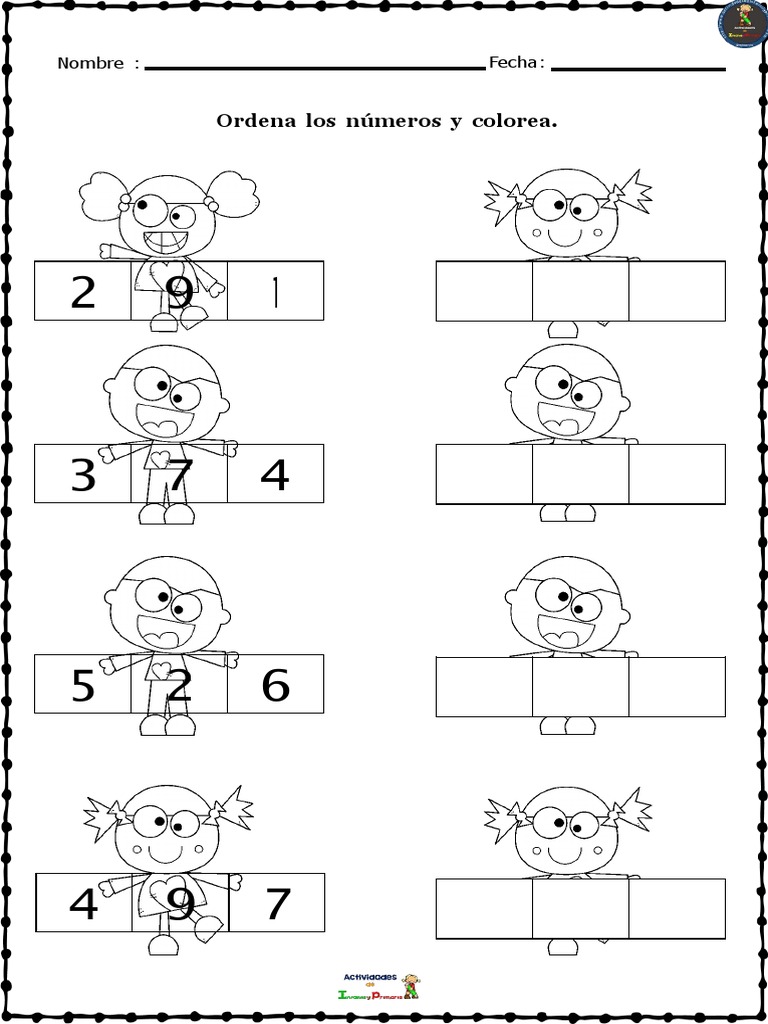 Coleccion de fichas para ordenar numeros del 1 al 10 en color y bn 7 12