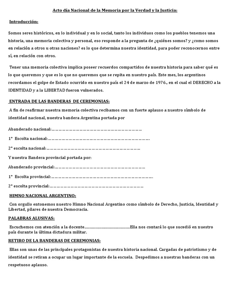 Acto Día Nacional de La Memoria Por La Verdad y La Justicia | PDF ...