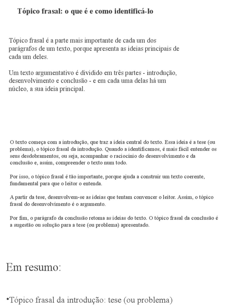 Como identificar o tópico frasal de um texto | PDF