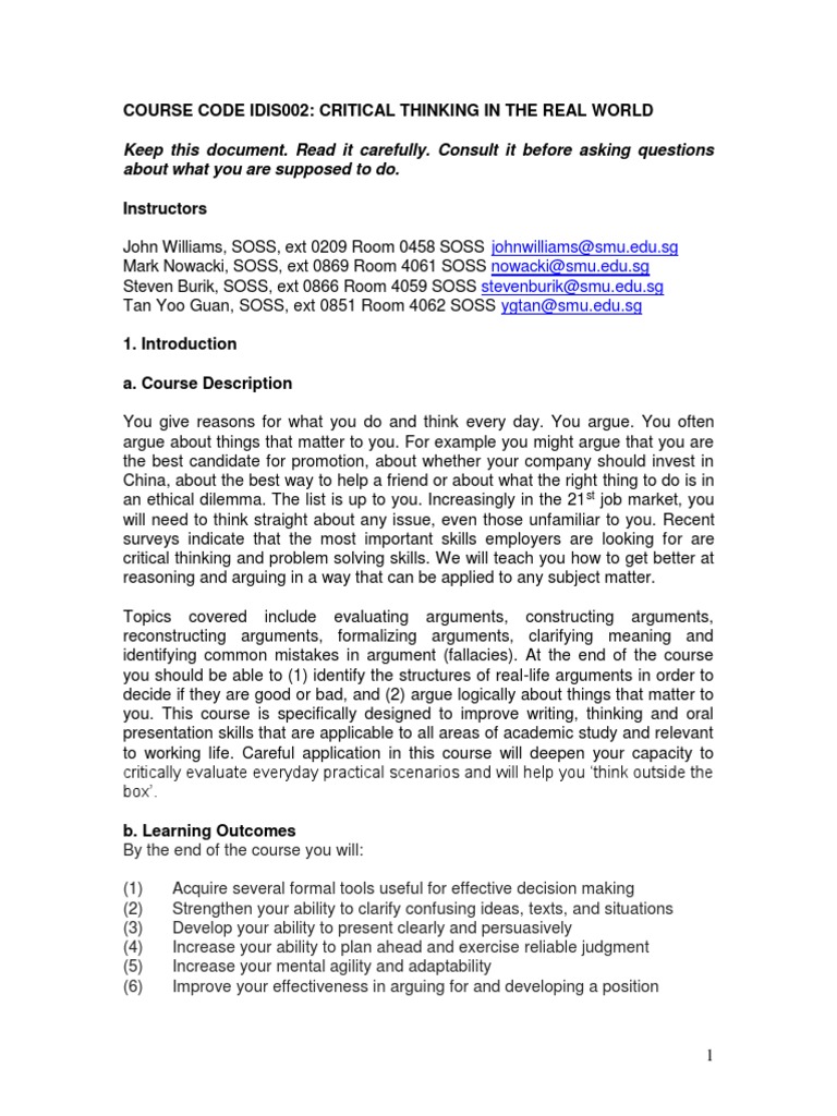 Critical Thinking Course Overview | PDF | Fallacy | Critical Thinking