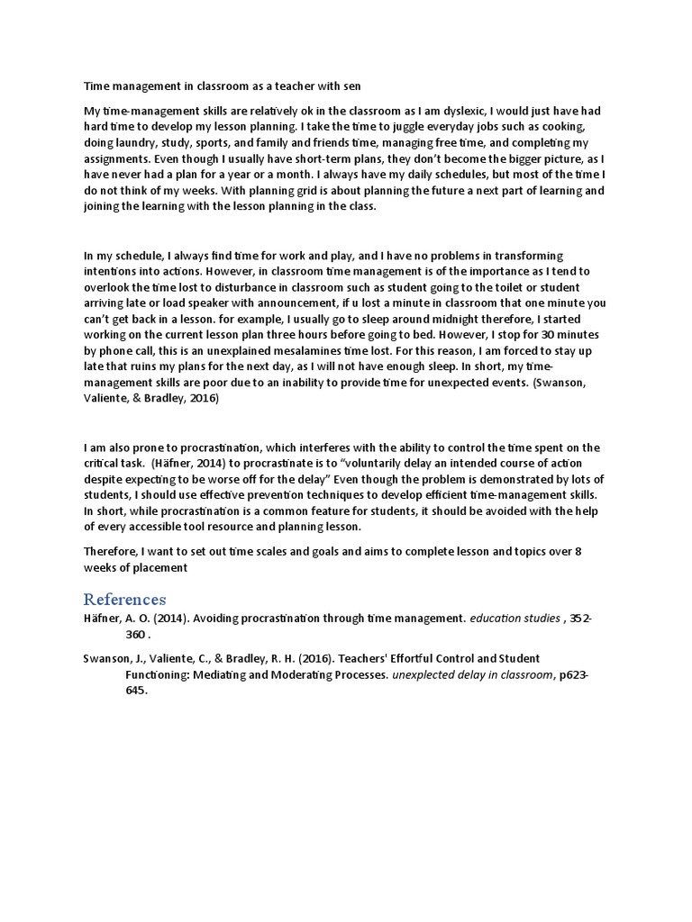 7th Time Management in Classroom As A Teacher With Sen PDF