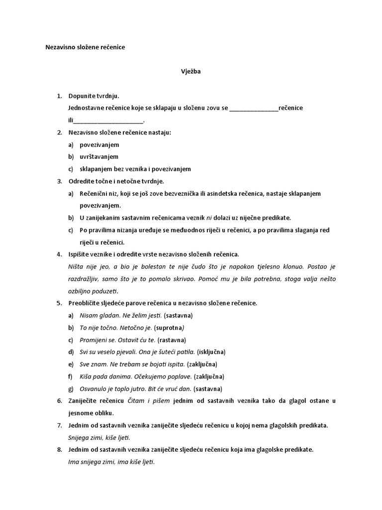 Nezavisno Složene Rečenice | PDF