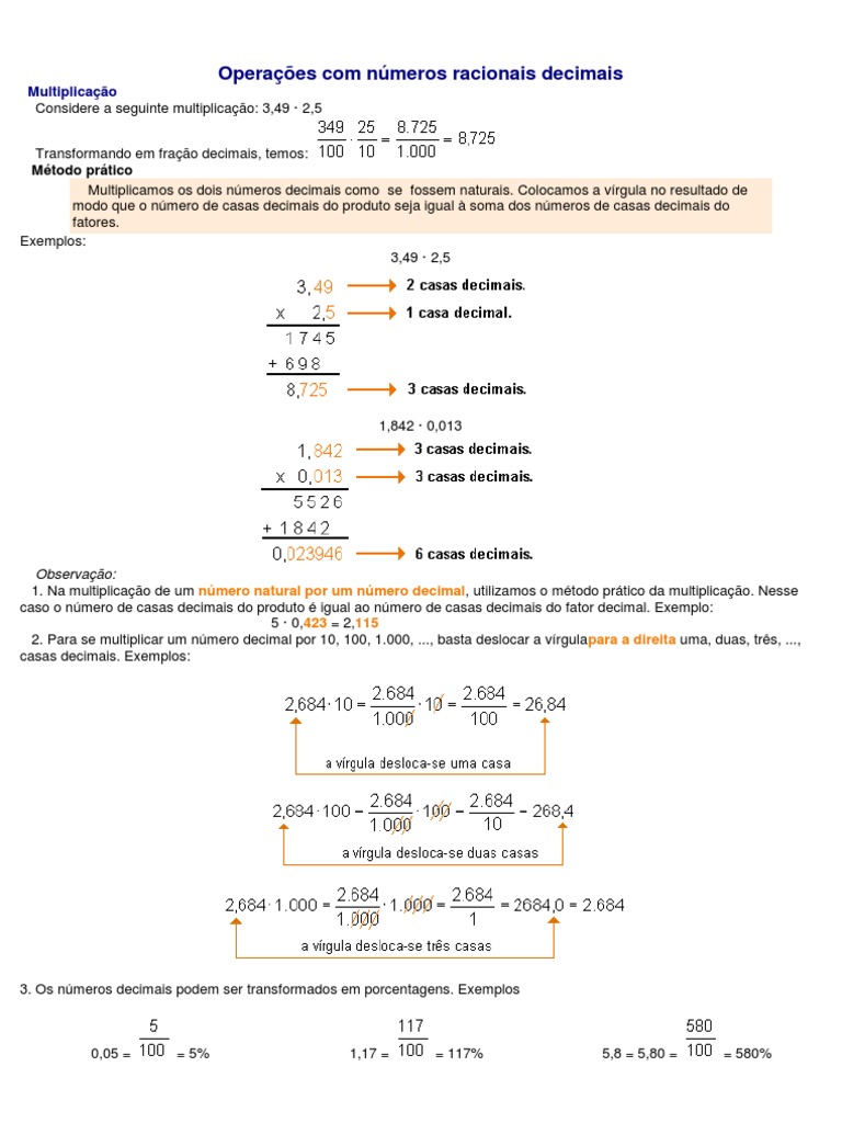 Operações com Números Decimais | PDF | Fração (Matemática) | Número ...
