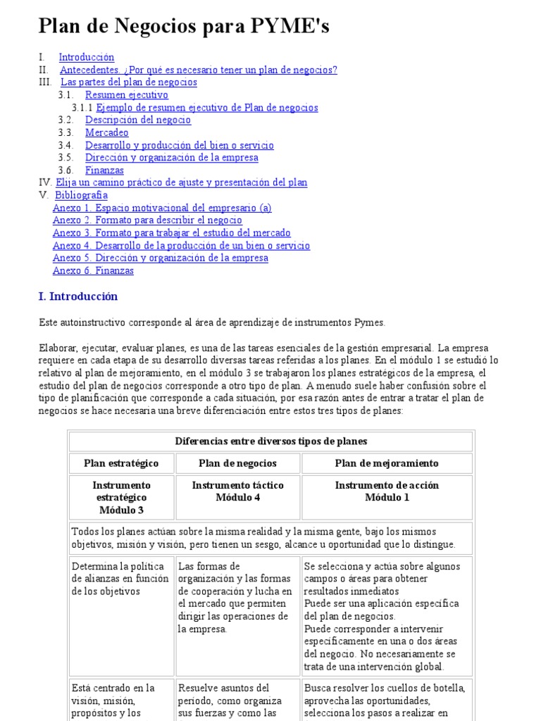 Plan de Negocios para PYME | PDF | Pequeñas y medianas empresas ...