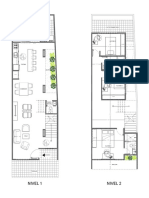 Plano de patio y primer piso de casa de 3 dormitorios