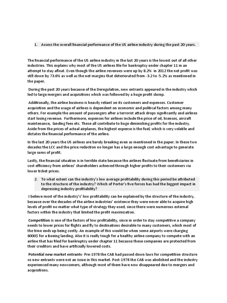 Airlines Case Study Pdf Airlines Profit Economics