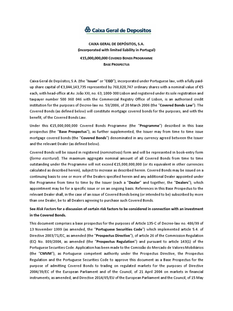 Covered Bond Base Prospectus PDF PDF