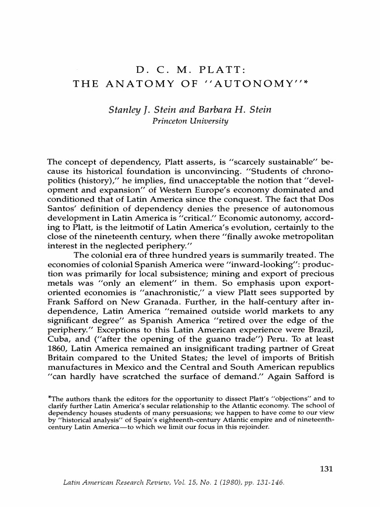 D.C.M. Platt. The Anatomy of ''Autonomy'' - Stein & Stein (LARR) | PDF
