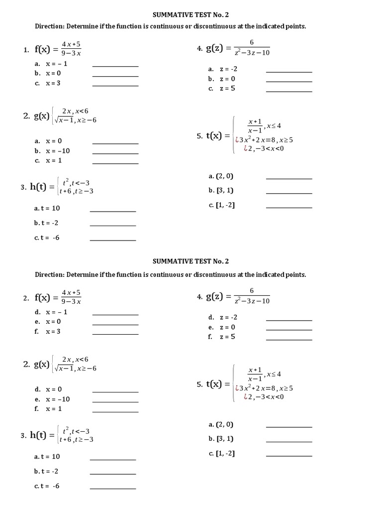 Function Continuity Assessment Test | PDF
