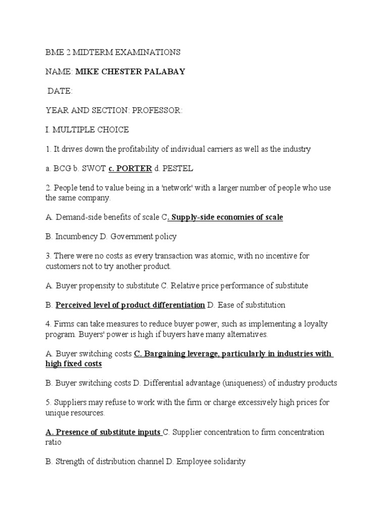 BME 2 Midterm Exam Overview | PDF | Business | Finance & Money Management