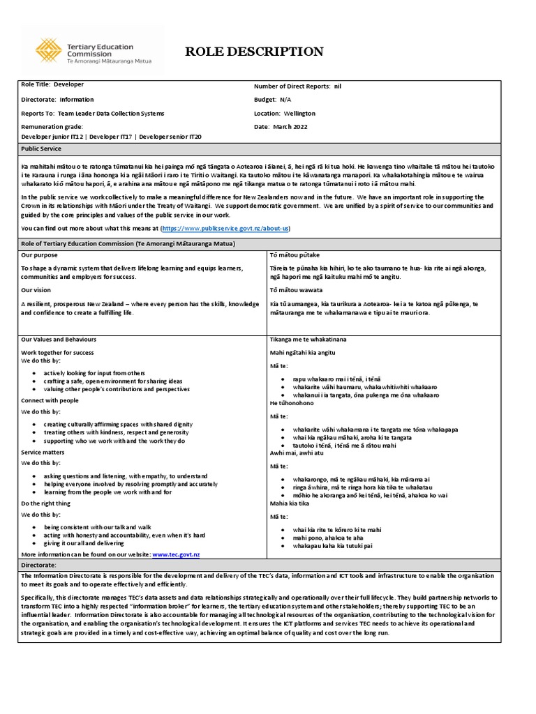 Role Description Developer Data Collections Systems Team Incl 3 Levels ...