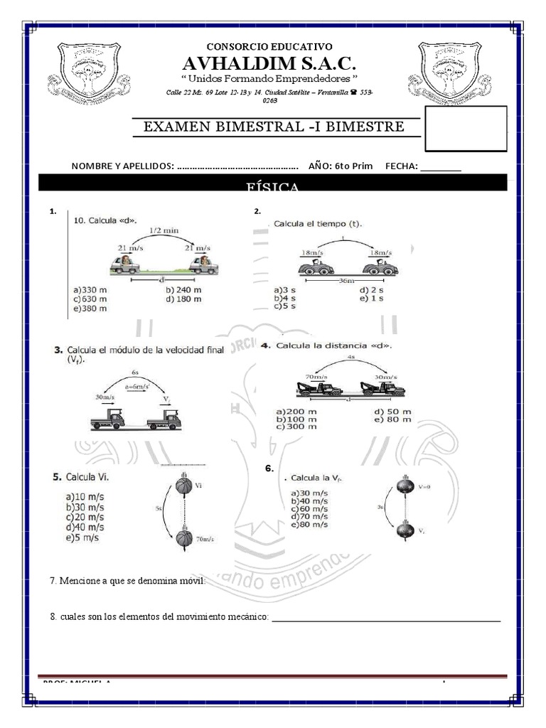 Examen de Física 6to Grado Avhaldim | PDF