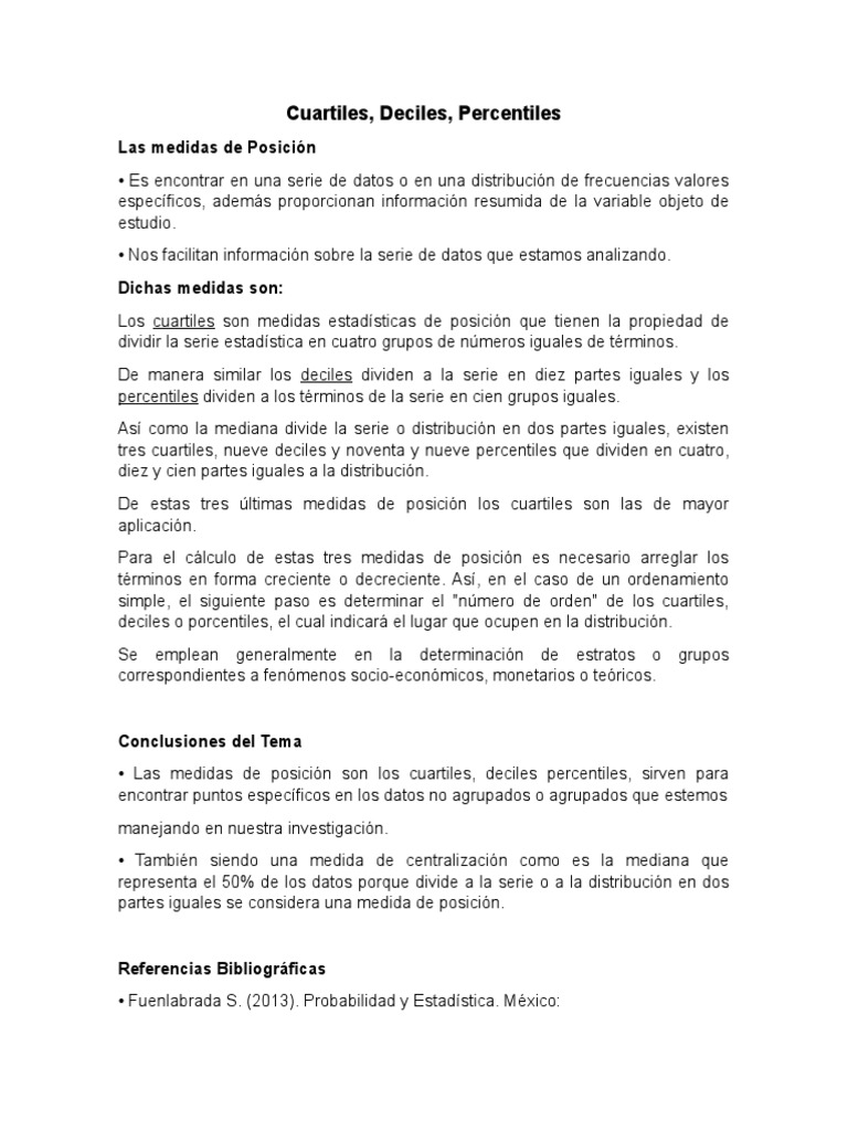 Cuartiles, Deciles, Percentiles | PDF | Métodos y materiales de ...