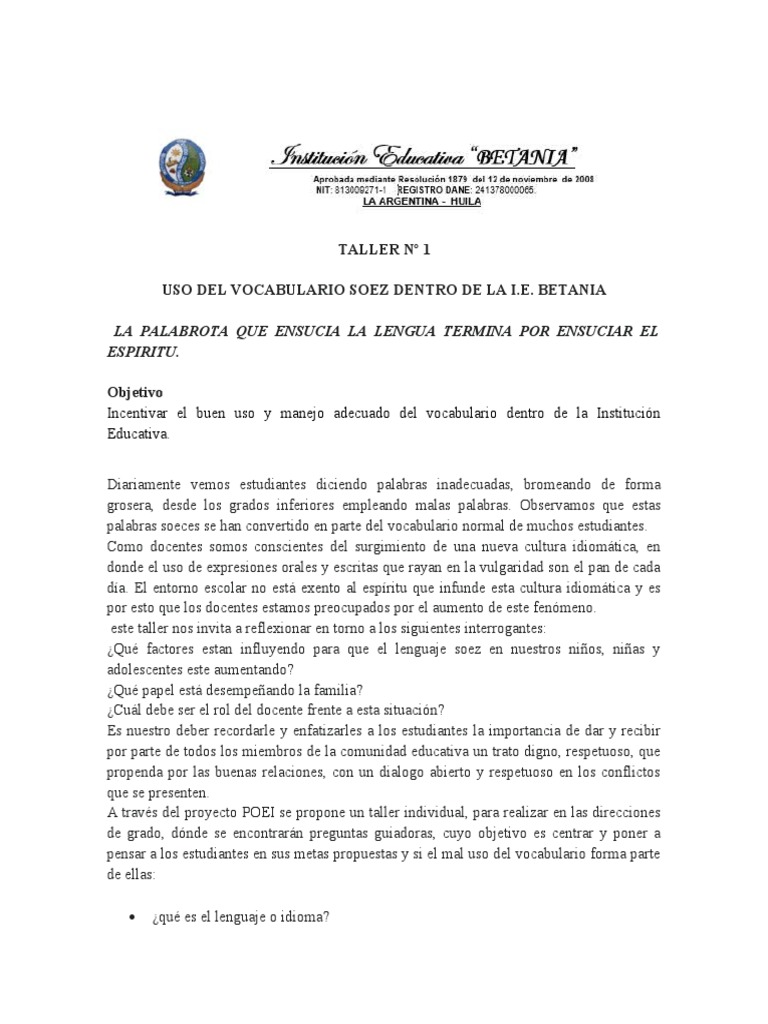 7.taller #1 Vocabulario Soez | PDF