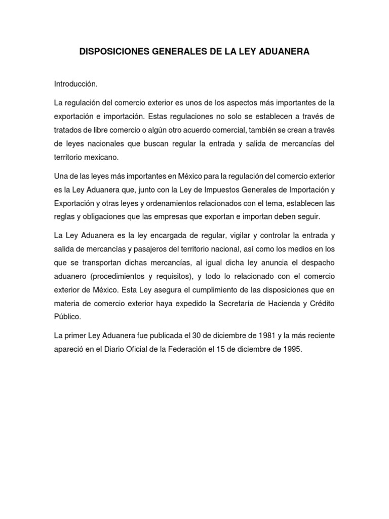 Disposiciones Generales de La Ley Aduanera PDF PDF aduana El