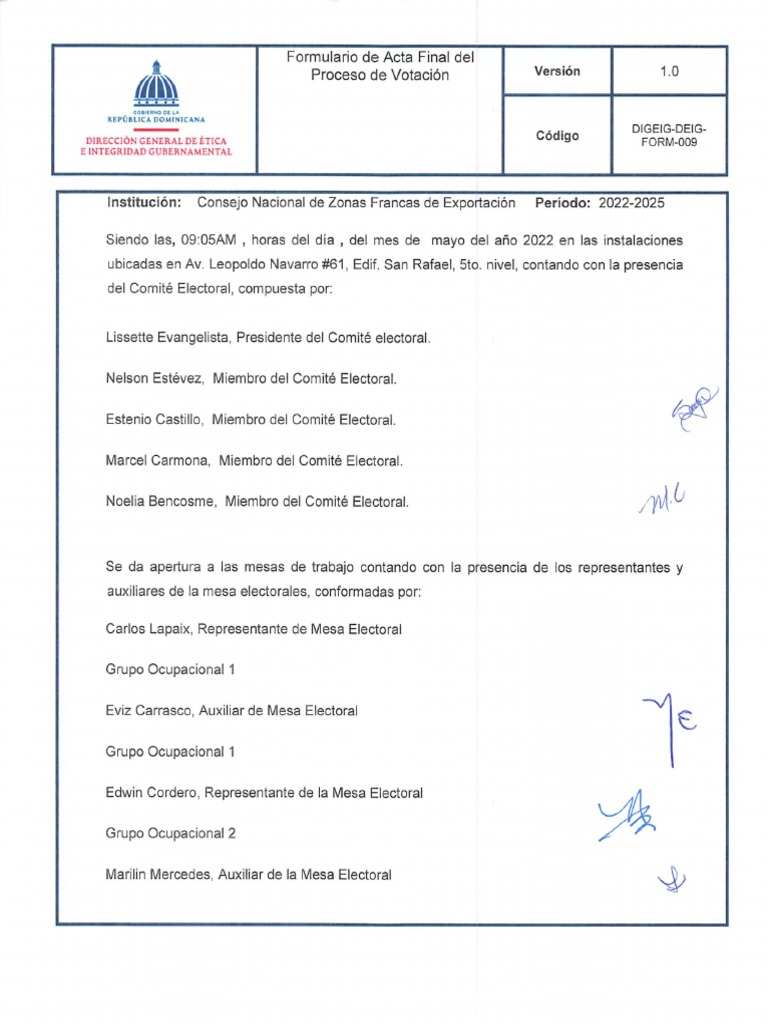 Acta Final Del Proceso de Votacin PDF | PDF | Votación | Elecciones