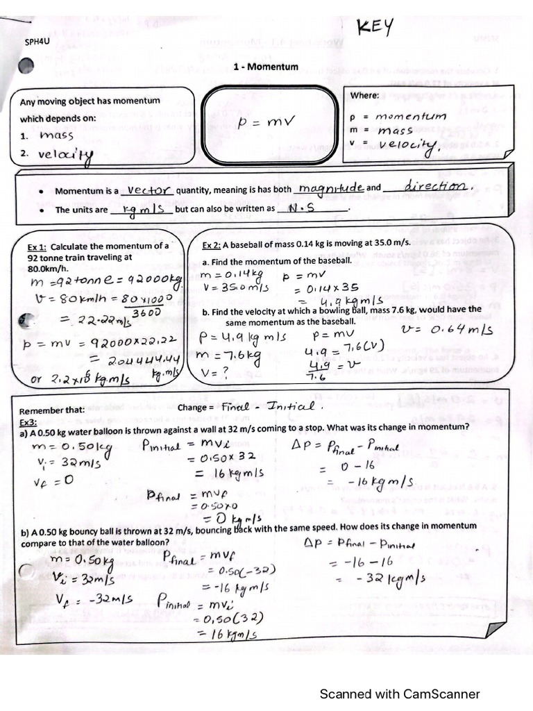 Key Momentum and Impulse Worksheet PDF | PDF