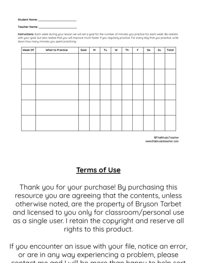 Piano Practice Log | PDF