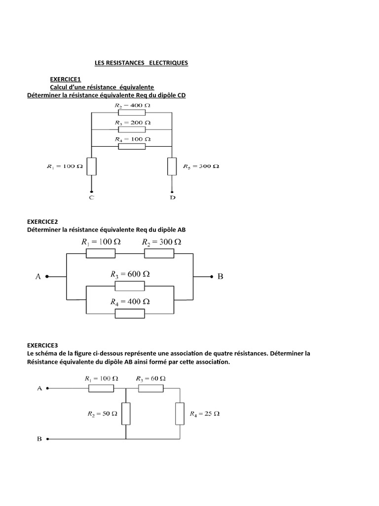 Quelle Est L expression De La Résistance équivalente Au Schéma Ci dessus Exercices D'electronique | PDF