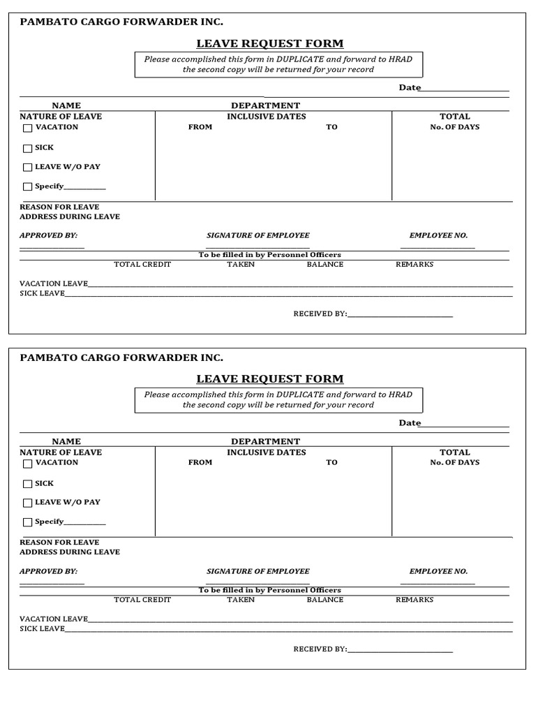 Pambato Cargo Leave Request Form | PDF