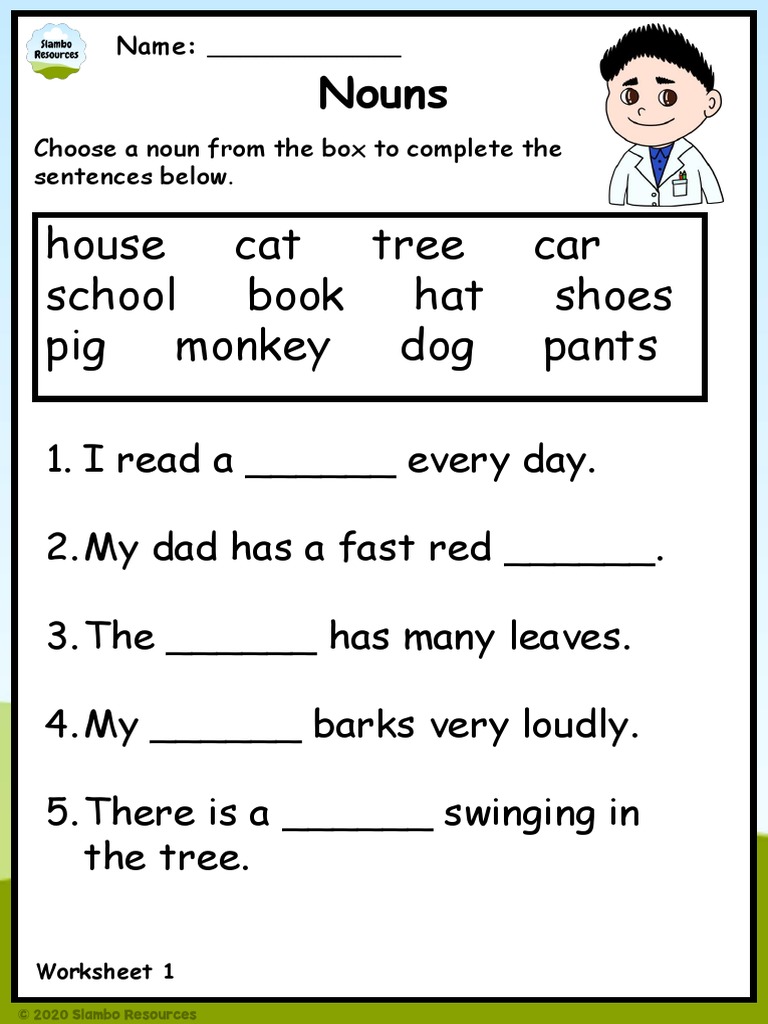 Grade 1 Nouns Worksheet PDF