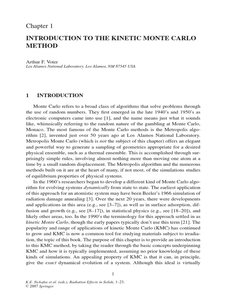 Introduction To The Kinetic Monte Carlo Method | PDF