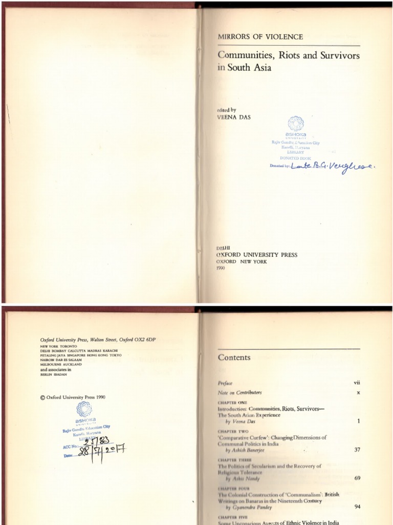 Veena Das Mirrors Of Violence Communities Riots And Survivors In