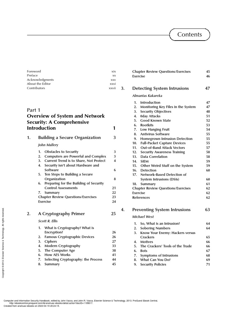 Computer and Information Security Handbook (Contents) PDF