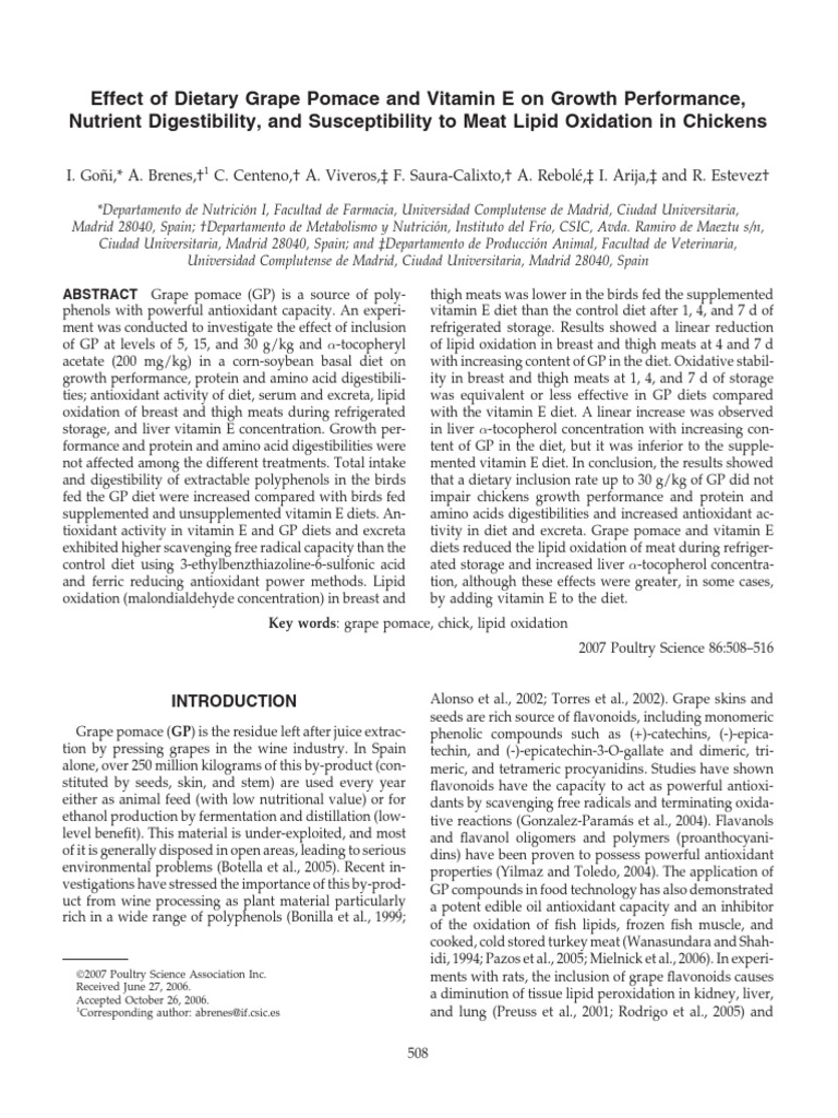 Effect of Dietary Grape Pomace and Vitamin E On Growth Performance ...