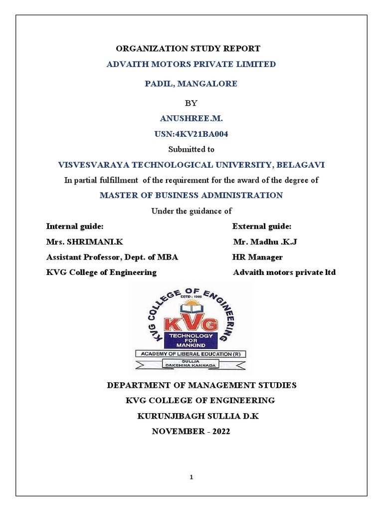 Organization Study of Advaith Motors | PDF | Organizational Culture ...