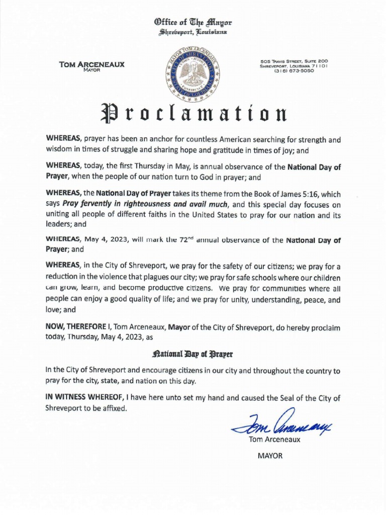 Shreveport Mayor's National Day of Prayer Proclamation | PDF