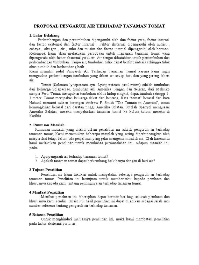 Proposal Pengaruh Air Terhadap Tanaman Tomat