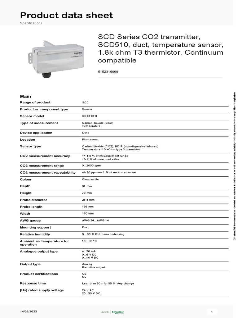 SCD Series CO2 and Temperature Sensor | PDF