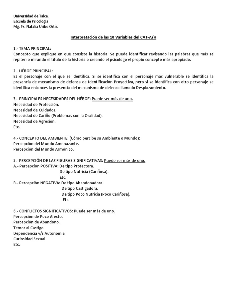 Análisis de Variables del CAT-A/H en Psicología | PDF