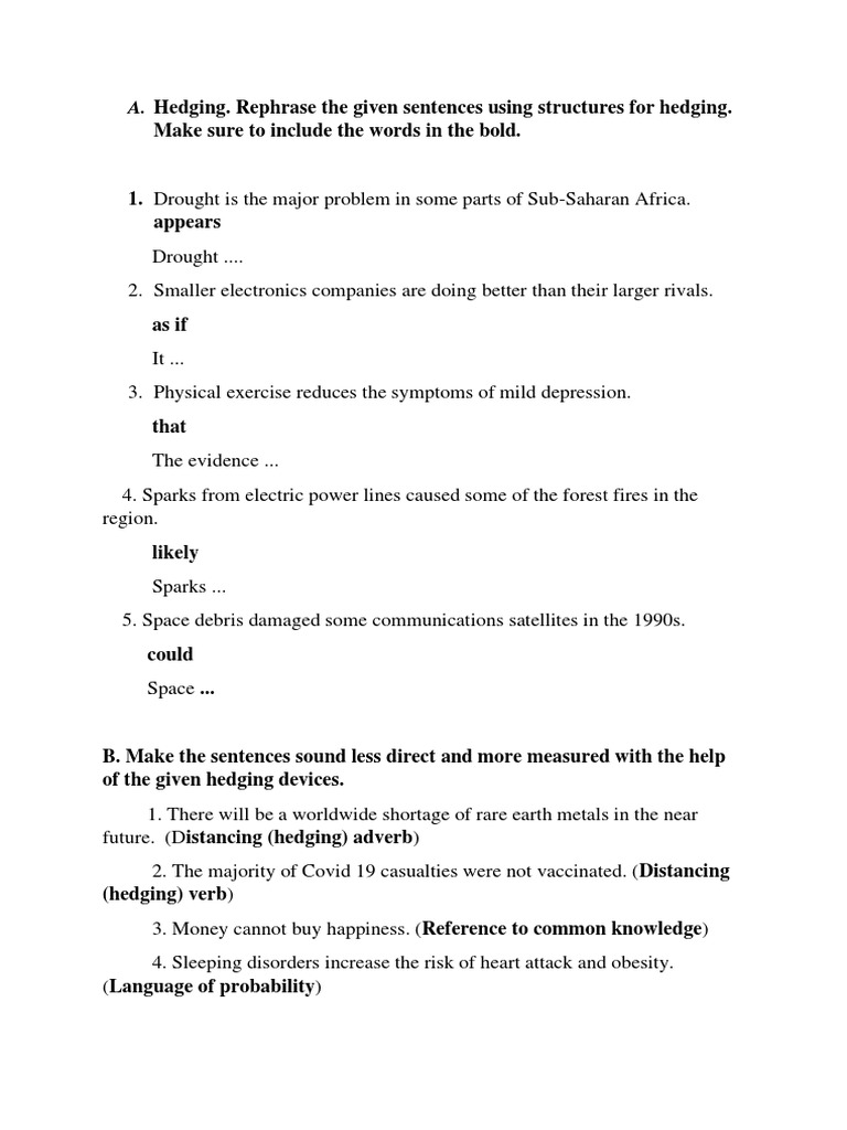 Hedging Language Exercises and Examples | PDF
