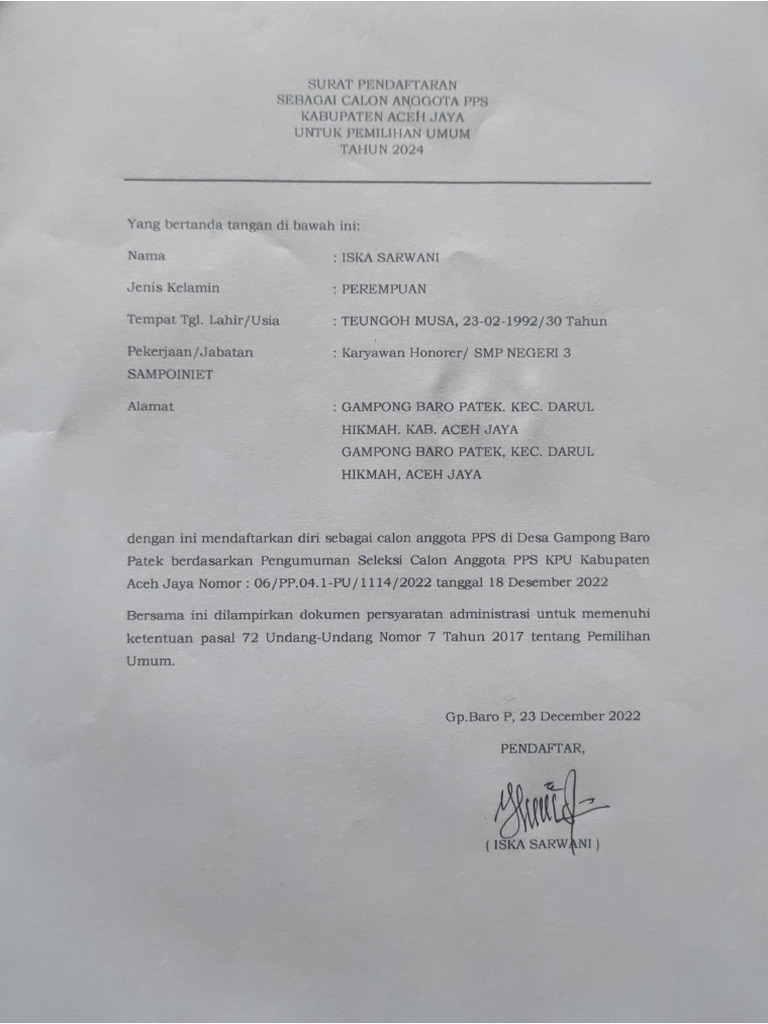Surat Pendaftaran Pdf Pdf