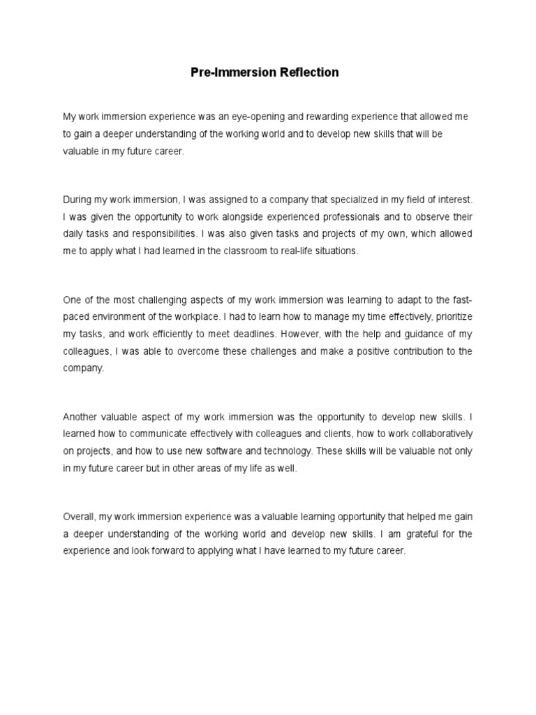 PreImmersion Reflection PDF