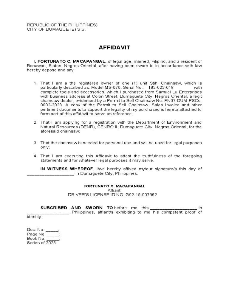 Affidavit Chainsaw PDF